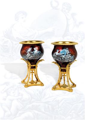 A pair of enamel vases, - Nábytek