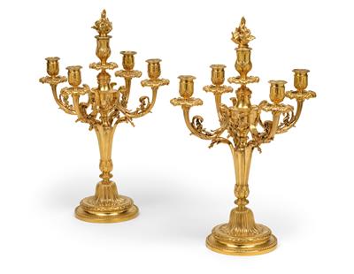 A pair of five-flame candelabras, - Nábytek