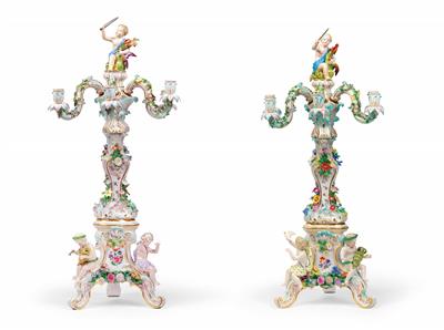 A pair of large candelabras featuring the allegories of the four elements, - Furniture and works of art