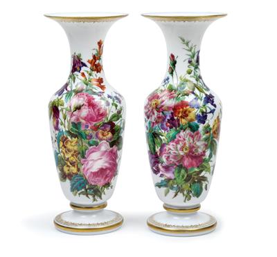 A pair of vases with splendiferous flower painting, - Furniture and works of art