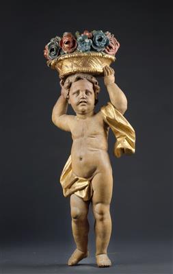 A standing putto with a basket of flowers, - Nábytek