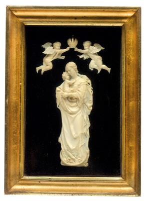 An ivory relief depicting the Madonna and Child, - Nábytek