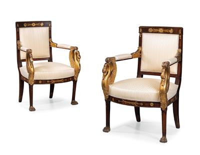 Pair of important French Empire armchairs, - Nábytek