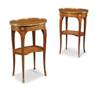 Pair of small oval salon side tables, - Furniture and works of art