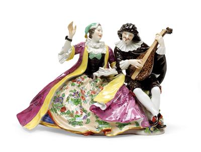 Scarasm playing guitar and lady singing, - Furniture and works of art