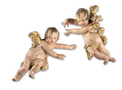 Two Baroque angels in flight, - Furniture and works of art