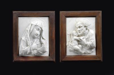 Two marble reliefs, the Virgin and St Joseph with the Christ Child, - Nábytek