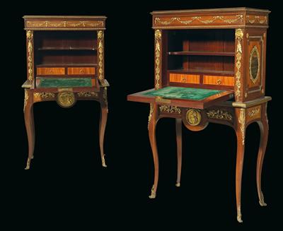 Two slightly different salon cabinets or desks, - Furniture and works of art
