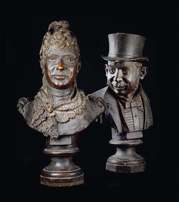 Two terracotta busts with caricatured features, - Mobili e oggetti d'arte