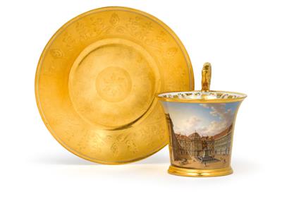 “La place dite: Josefsplatz, a Vienne” - veduta cup with a saucer, - Oggetti d'arte - Mobili, sculture, vetri e porcellane