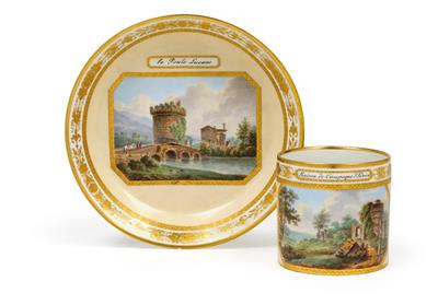 A cup and saucer with Italian vedute, - Oggetti d'arte - Mobili, sculture, vetri e porcellane