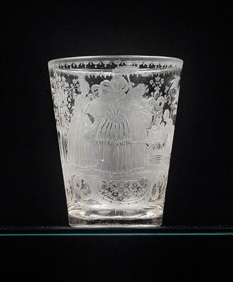 A cup with inscription “MOSES AUS DEM WASSER ERRETTET EXODUS II”, - Works of Art - Furniture, Sculptures, Glass and Porcelain
