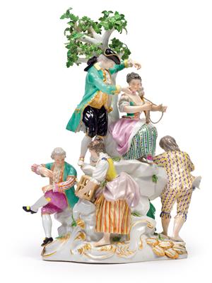 A figural tree group with 6 flirting individuals, - Works of Art - Furniture, Sculptures, Glass and Porcelain