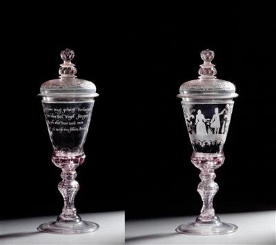 A goblet with cover with erotic motto - Oggetti d'arte - Mobili, sculture, vetri e porcellane