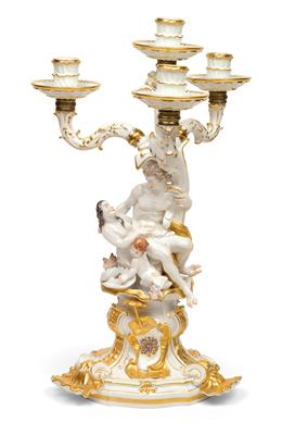 A large table candleholder from the “Swan service”, for Count Brühl with the Brühl-Kolowrat-Krakowsky alliance coat of arms, - Works of Art - Furniture, Sculptures, Glass and Porcelain