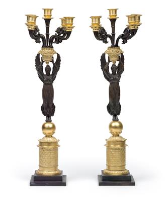 A pair of five-arm Empire candelabra from Paris, - Oggetti d'arte - Mobili, sculture, vetri e porcellane