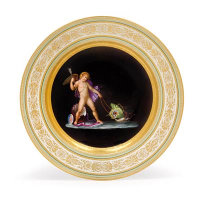 A plate featuring a motif from Pompeii, - Works of Art - Furniture, Sculptures, Glass and Porcelain