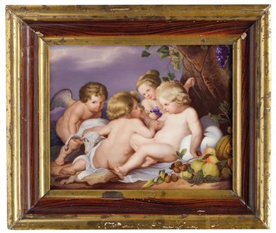 A porcelain painting “Christ Child with the Infant Saint John the Baptist and two Angels” after P. P. Rubens, - Oggetti d'arte - Mobili, sculture, vetri e porcellane