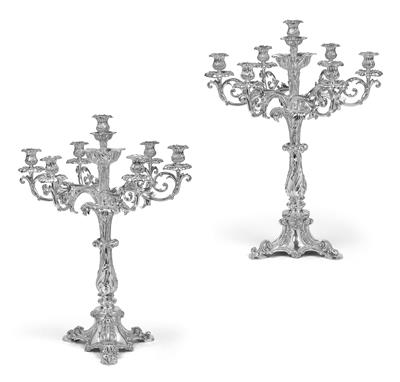 Four tall seven-light candelabra, - Works of Art - Furniture, Sculptures, Glass and Porcelain