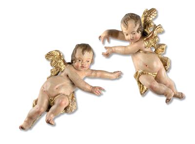 Two flying baroque angels, - Works of Art - Furniture, Sculptures, Glass and Porcelain
