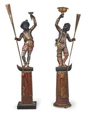 Two slightly different Venetian “gondoliers”, - Oggetti d'arte - Mobili, sculture, vetri e porcellane