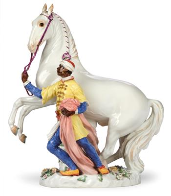 A Blackamoor Leading a White Horse in Courbette with Purple Reins, - Starožitnosti