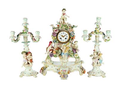 A Clock Case with Base and a Pair of Candelabra, Both with the “Four Seasons” Spring, Summer, Autumn and Winter, - Furniture, Porcelain, Sculpture and Works of Art