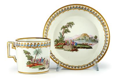 A Cup and Saucer with 3 Turkish Pashas, - Furniture, Porcelain, Sculpture and Works of Art