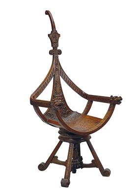 Historismus-Gondelstuhl, - Möbel und dekorative Kunst, Skulpturen und Antiquitäten, Glas und Porzellan