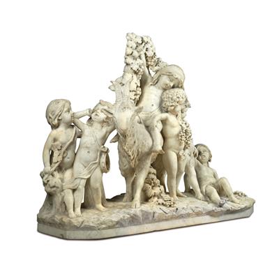 A Marble Group with Putti and a Billy Goat, - Starožitnosti