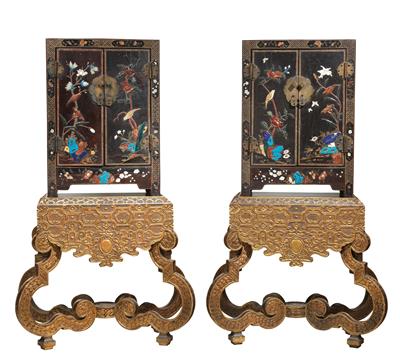 A Pair of Lacquer Cabinets on Gilt Wood Stands, - Furniture, Porcelain, Sculpture and Works of Art