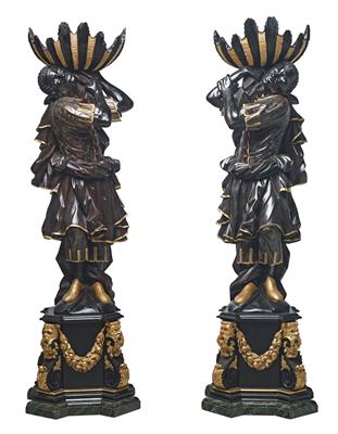 Paar große Muschelschalen tragende Mohren, - Möbel und dekorative Kunst, Skulpturen und Antiquitäten, Glas und Porzellan