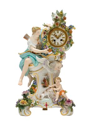 Porzellan-Uhrgehäuse mit Uhrwerk, - Möbel und dekorative Kunst, Skulpturen und Antiquitäten, Glas und Porzellan