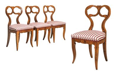 Satz von 4 eleganten Biedermeier-Sesseln - Möbel und dekorative Kunst, Skulpturen und Antiquitäten, Glas und Porzellan