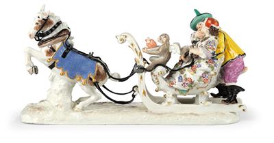 A Sleigh Ride with the Court Jesters Fröhlich and Schmiedel on a Snow-Covered Plinth, - Furniture, Porcelain, Sculpture and Works of Art