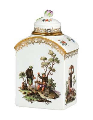 Teedose mit Deckel und 5 Bergmännern, - Möbel und dekorative Kunst, Skulpturen und Antiquitäten, Glas und Porzellan