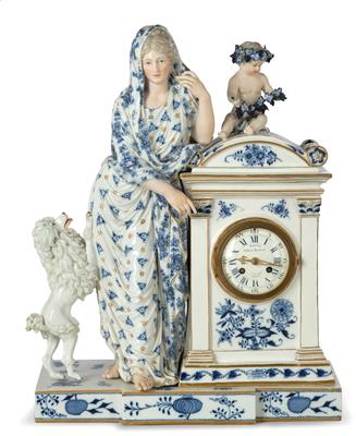 An Onion-Pattern Clock Case with Clock Movement and Genius of Time, - Furniture, Porcelain, Sculpture and Works of Art