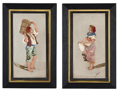 2 italienische Pietra Dura Bilder, - Asiatika, Antiquitäten & Möbel