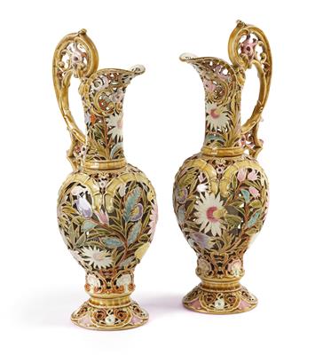 A Pair of Ornamental Jugs, Zsolnay, Pécs c. 1891-95 - Asian Art, Works of Art and Furniture