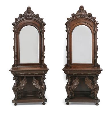 A Pair of Unusual Historicist Mirrors with Console, - Starožitnosti