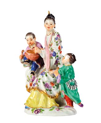 A Japanese Woman with a Drum and 2 Children, - Works of Art