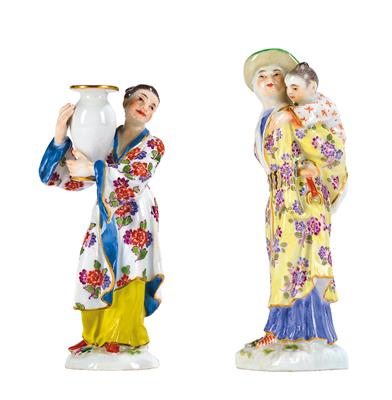 A Japanese Woman Carrying a Vase, and a Japanese Woman Carrying a Child on Her Back, - Starožitnosti