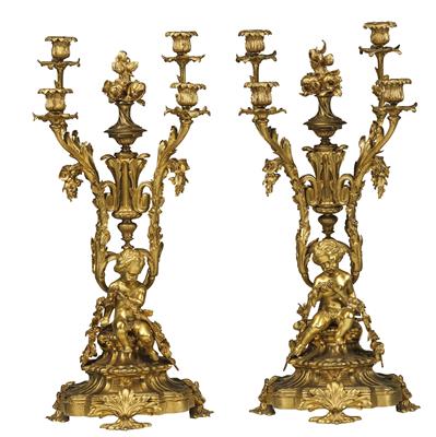 A Pair of Bronze Candelabra, - Works of Art