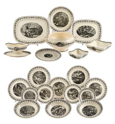 A Dining Service with Hunting Scenes, after Engravings by Johann Elias Ridinger, - Antiquariato
