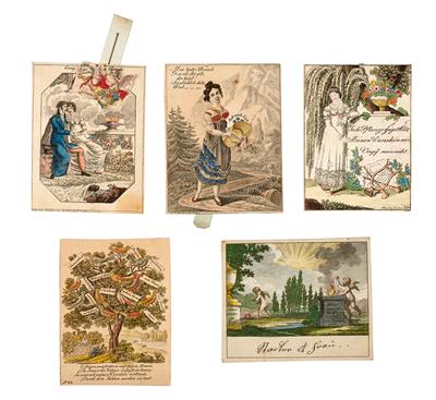 5 Biedermeier greeting cards, - Asiatics, Works of Art and furniture