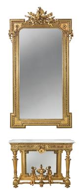 A historicist console with mirror, - Nábytek