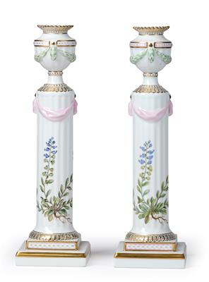 Flora Danica Pair of Candleholders, “Polygala amarum L.”, - Starožitnosti