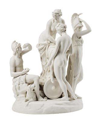 “The Judgment of Paris” - Large Group with the Handsome Prince Paris and the Goddesses Aphrodite, Athena and Hera, Vienna, - Furniture; Works of Art; Glas and Porcelain