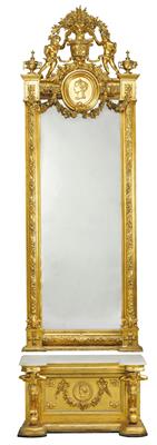 A Tall and Narrow Historicist Mirror with Console, - Starožitnosti