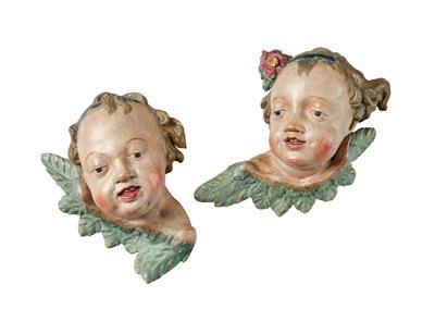 Johann Baptist Straub (1704 - 1784), a Pair of Winged Angels’ Heads, - Starožitnosti